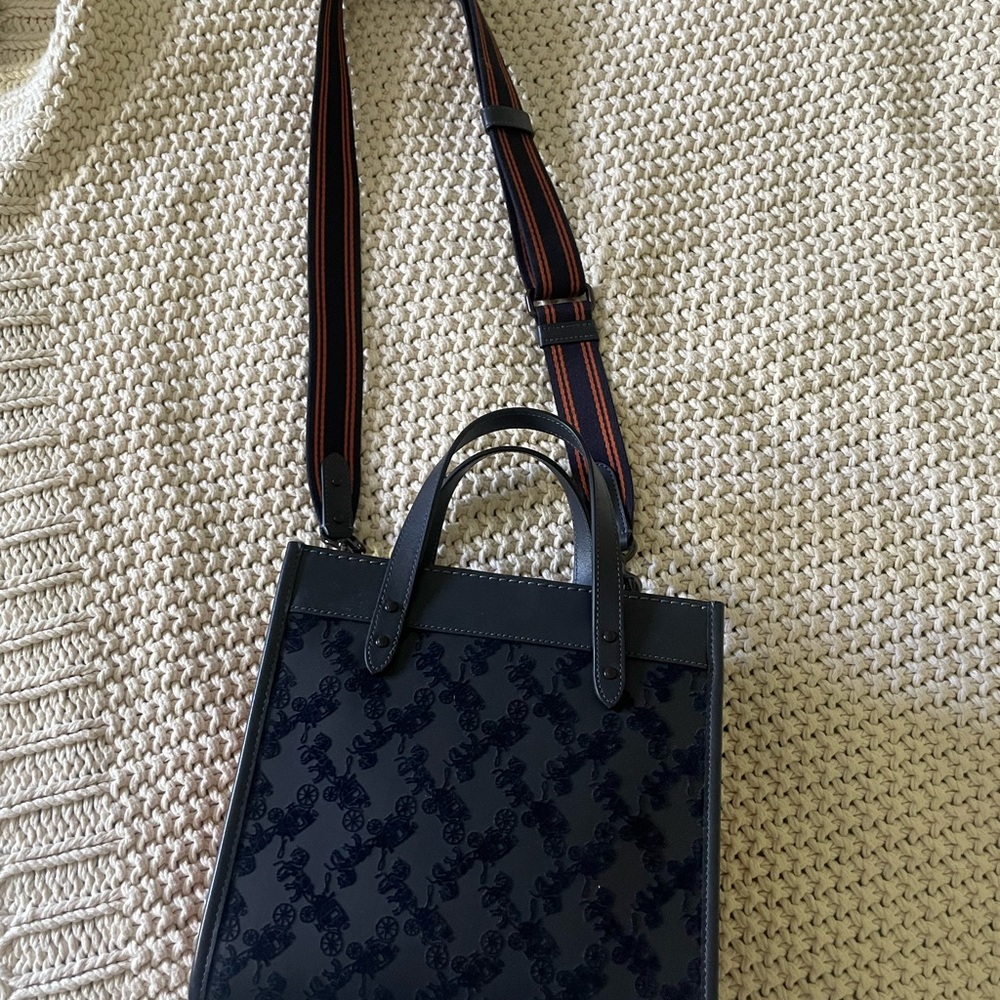 Coach Navy Horse & Carriage Print Mini Tote
